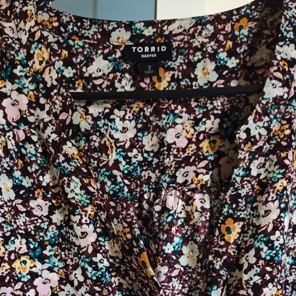 Torrid Floral Blouse - Brown, Yellow, Blue